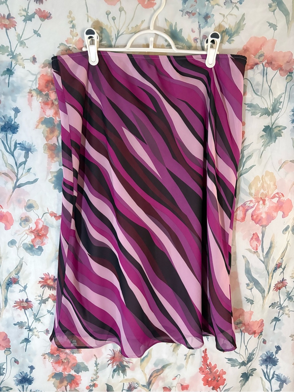 Vintage Women's Purple Wave Print A-Line Skirt